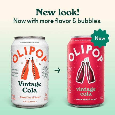 12 oz (4 OLIPOP Prebiotic Soda Pop, Vintage Cola, Prebiotics, Botanicals, Plant Fiber, fl Cans)