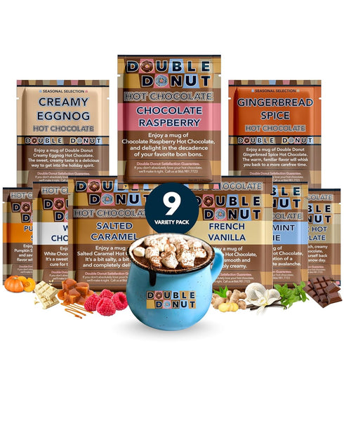 Double Donut Coffee Flavored Hot Chocolate Packets Variety Pack, 9 Count Includes