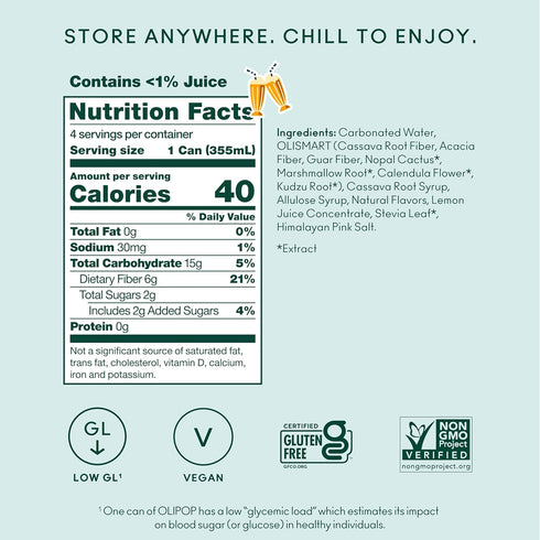 12 oz (4 OLIPOP Prebiotic Soda Pop, Cream Soda, Prebiotics, Botanicals, Plant Fiber, fl Cans)