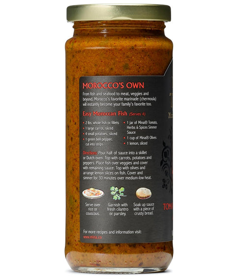 Mina Tagine Moroccan Fish Simmer Sauce - 12 oz - Tomato, Herbs & Spices, Chermoula, Lemon & Olive Oil