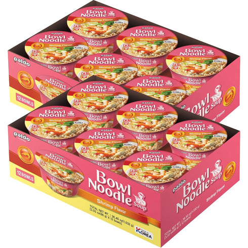 Pack 12, 86g (3.03 oz) 12 Paldo Fun & Yum Instant Cup Noodle Soup Bowl with Seafood Shrimp Flavored Broth, of Best