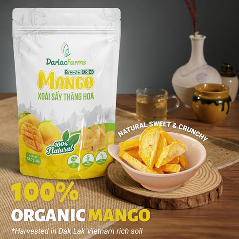 Pack 6, 2 Oz DARLAC FARMS Freeze Dried Mango Slices, No Sugar Added, Healthy Fruit Snacks for Kids, Adults & All Ages