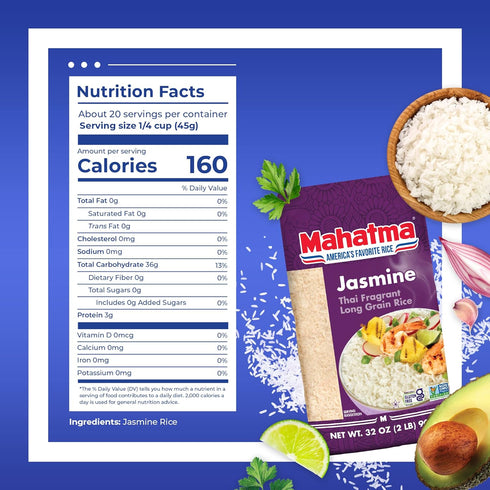 2lb Mahatma Jasmine, Bag of Rice, Thai, Indian, or Cambodian Fragrant Flavored Rice, Stovetop or Microwave