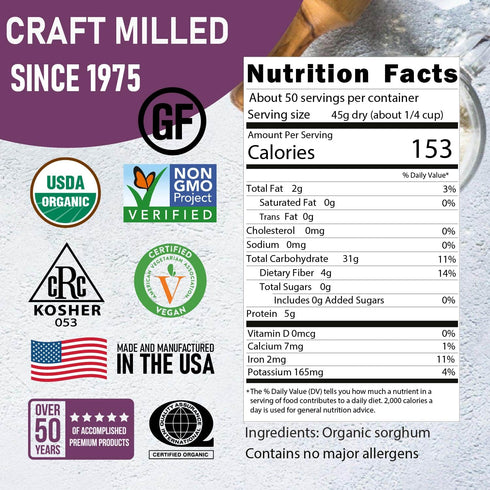 5 Lb Great River Milling Whole Grain Sorghum | High-Protein Ancient Grain | Non-GMO, Kosher Certified | Ideal