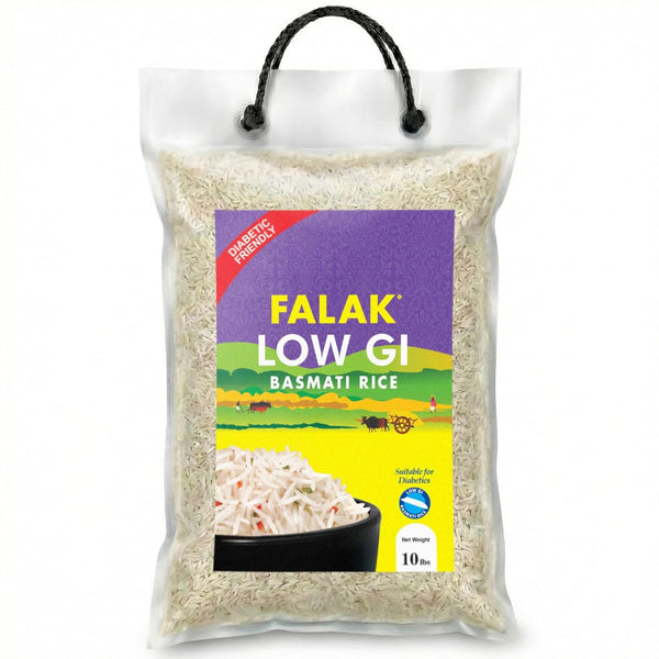 Falak Low Gi Basmati Rice 10lb - Resealable Bag - Naturally Aromatic,
