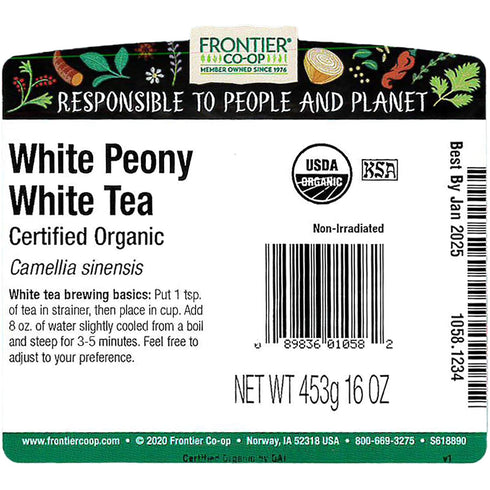 1lb Frontier Co-op Organic White Peony Herbal Tea