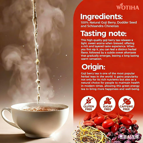 WOTIHA 60 Count 100% Immune Premium Goji Berry Tea Bags - Natural, Restore Passion & Digestion Support, & Antioxidant