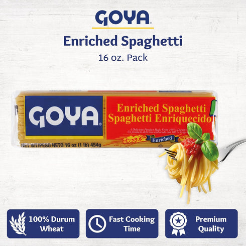 Pack 2 (16 oz Goya Spaghetti Pasta, of Bags) Enriched Durum Wheat Noodles for Classic Italian Dishes, Latin-Inspired