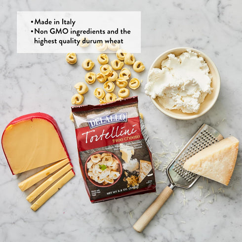 8.8 oz (4 Pack) DeLallo Three Cheese Tortellini Pasta, Bag, Made with Parmesan Cheese
