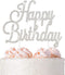 Happy Birthday Cake Topper - Premium Silver Metal, Sparkly Rhinestone Decoration for Party Centerpiece, Now Protected