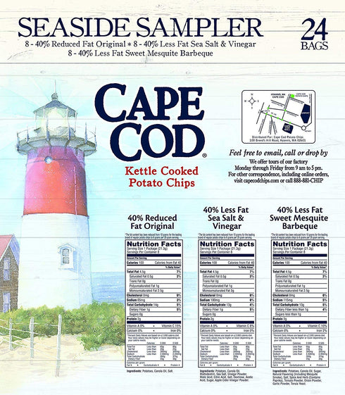 (24 Count) Pack Cape Cod Potato Chips, Reduced Fat Kettle Cooked, Seaside Sampler Variety