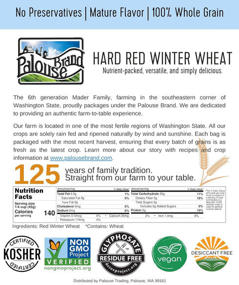3 LBS Palouse Brand Certified Glyphosate Residue Free Hard Red Winter Wheat Berries | | Family Farmed in Washington