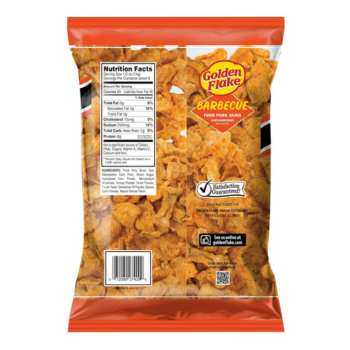 4 oz (Pack 12) Golden Flake BBQ Pork Rinds, Bags of Crunchy Barbecue Pork Skins Gluten-Free, Low Carb, Keto Snack
