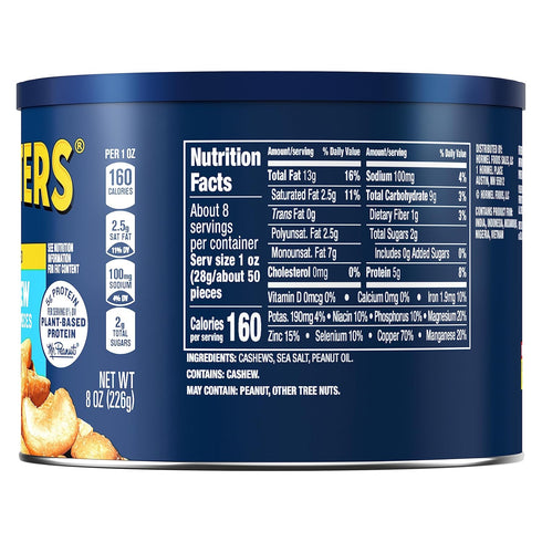 8oz (1 PLANTERS Salted Cashew Halves & Pieces, Party Snacks, Plant-Based Protein Canister)