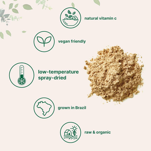 Organic Acerola Powder, 8oz - Natural Vitamin C Superfood, No Sugar & Additives, Great for Drinks & Smoothies