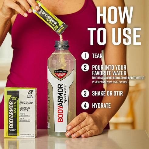 Packets, Packs, (15 Count) BODYARMOR Flash IV Electrolyte Lemon Lime - Zero Sugar Drink Mix, Single Serve Coconut Water