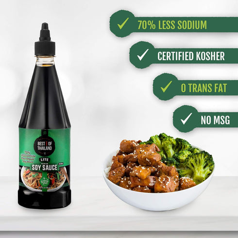 Best Of Thailand Premium Lite Soy Sauce, Low Sodium - 2 Bottles of 23.65oz Authentic Asian-Brewed Marinade