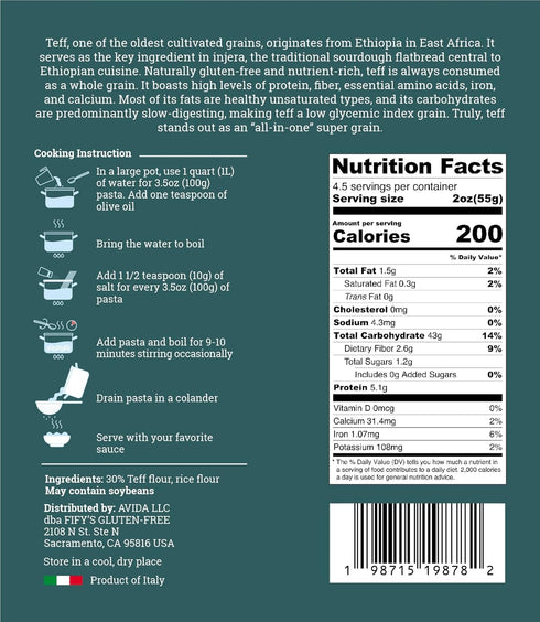FIFY'S GLUTEN-FREE Teff Spaghetti Pasta All Natural, Nutrient-Rich Gluten Free Spaghetti with Ancient Grain Teff