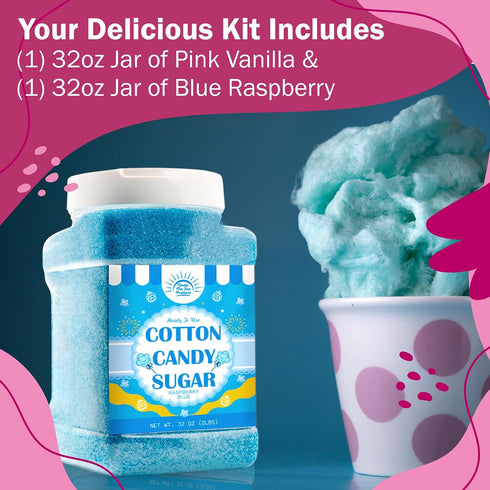 Under the Sun Products (2 Pack, 2 lb (2 Pack 2 lb Cotton Candy Floss Sugar Pink Vanilla & Blue Raspberry Each) |