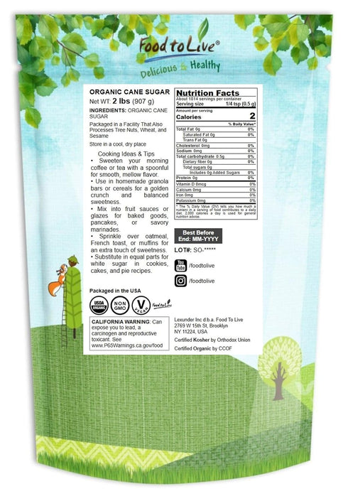 2 Food to Live Organic Cane Sugar, Pounds Pure Sweetness from Nature, Unrefined, Perfect for Baking, Cooking