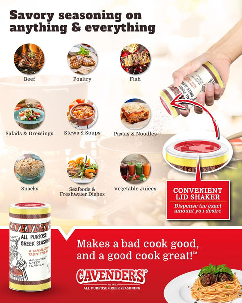 8 oz (pack 4) 4 Pack Cavender's All Purpose Greek Seasoning - of and exclusive Cavender's Recipe box!