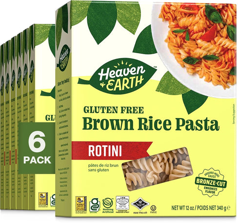 Heaven & Earth Brown Rice Pasta, Gluten Free Rotini, 12oz (6 Pack)