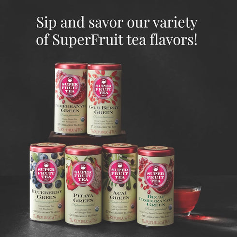 50 The Republic of Tea Acai Berry Green Tea - Caffeinated Superfruit - Natural Healthy Herbal Tea - Antioxidant