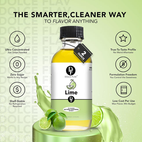 2 Pack 2 Dolce Flav Natural Lime Extract Ounce Oil-Soluble Kosher, Sugar-Free, Concentrated Citrus Lime Flavor