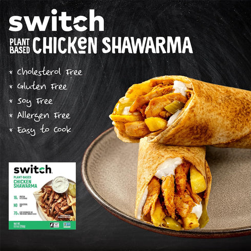 18g 8.8 Oz Switch Foods Plant-Based Chicken Shawarma | Vegan | Protein | Soy, Gluten, GMO, Allergen, & Dairy Free |