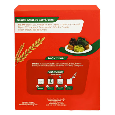 Da Capri (Pack 2) 16 Oz 100% Spinach Fettuccine Of | Artisanal Homemade Pasta | Vegan & Healthy | Natural & Plant-Based