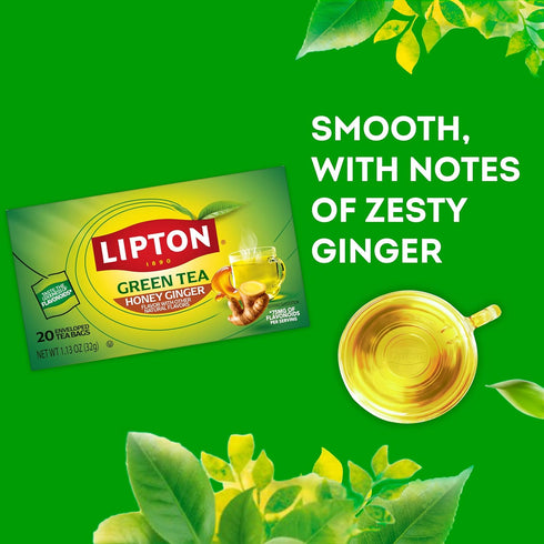 20-Count Lipton Honey Ginger Green Tea Bags Flavored Unsweetened Hot or Iced Tea with Caffeine Flavonoids Natural Zesty