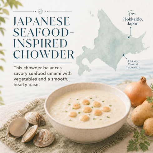 Aki Foods Japan (3 (Pack 3, Hokkaido Clam Chowder Soup Mix Servings) Japan Specialty Creamy Seafood Chowder Mix