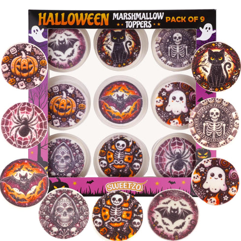 9 Count Halloween Marshmallow Toppers, Perfect Hot Cocoa Toppings or Dessert Decorating Candy, Assorted Festive