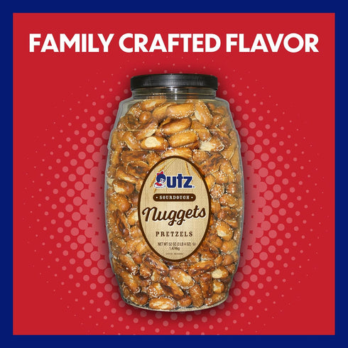 52 oz. Utz Sourdough Nuggets Pretzels Barrel, Bite-Size Pretzels with Classic Sourdough Flavor, Perfectly Salted