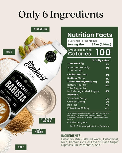 1925 32 (Pack 6) 3g Elmhurst Pistachio Milk Barista Edition Ounce of Plant-Based, Vegan, Dairy-Free, Non-GMO, Kosher