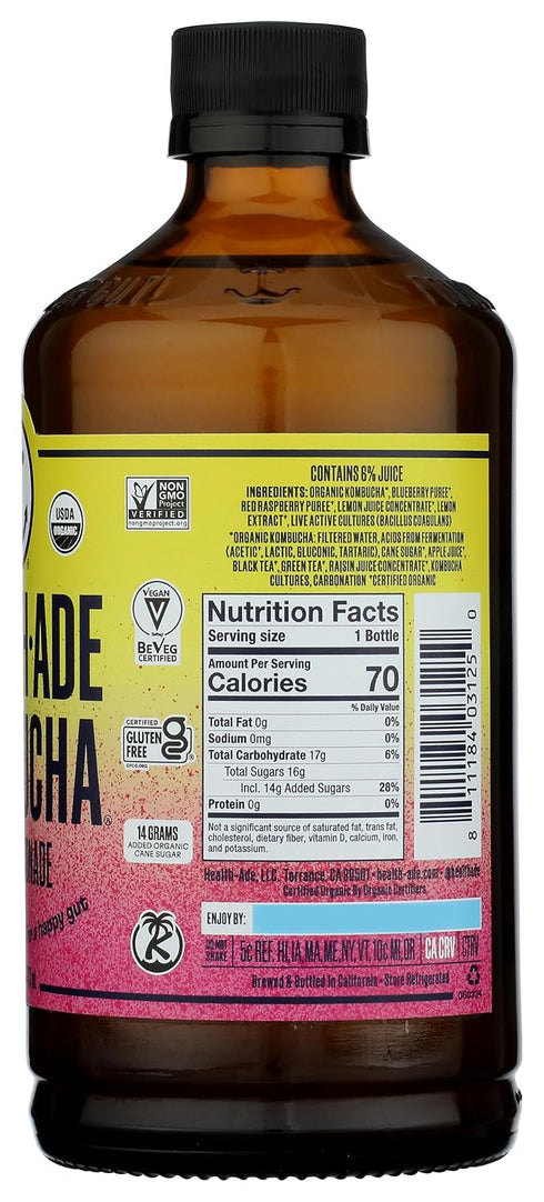 16 Oz Health Ade, Kombucha Lemonade Berry Organic, Fl