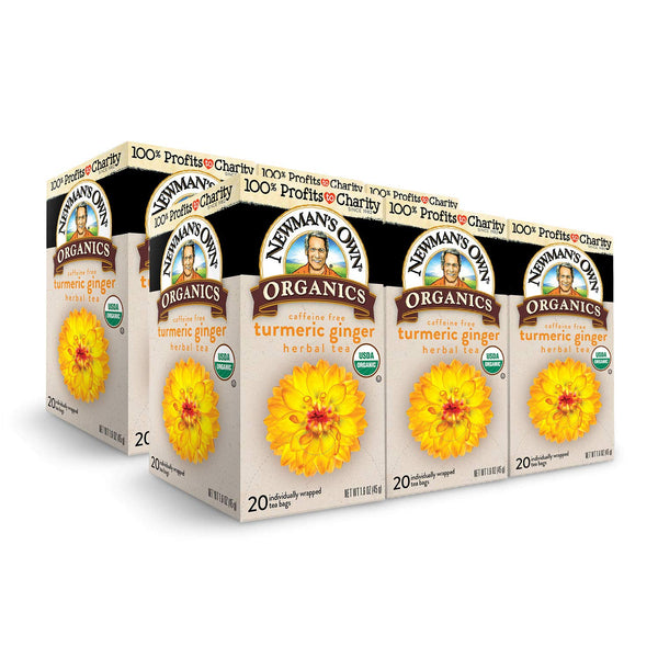 Newman's Own Organic Turmeric Ginger Herbal Tea, Caffeine-Free, Savory & Spicy Flavors