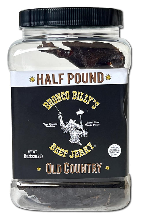 Country 8oz Bronco Billy's Beef Jerky Old Hickory Smoked Half Pound Jar - - New Jar Design