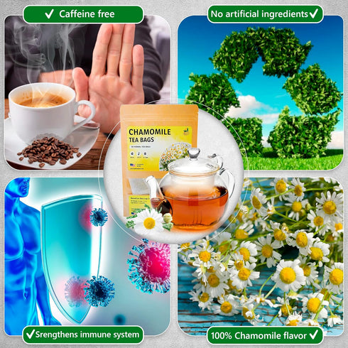 TeaDeam Chamomile Tea Bags, Caffeine-Free Sleep Time Tea for Relieving Stress, Brew Hot or Iced, 50 Bags