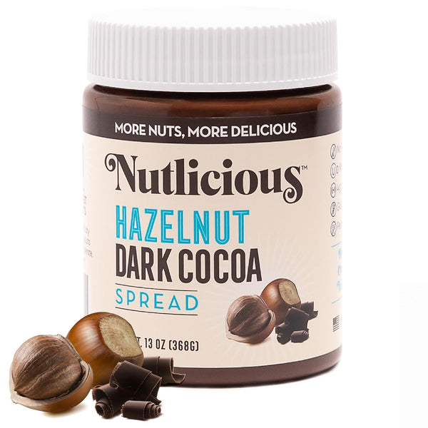 NUTLICIOUS Hazelnut Dark Cocoa Spread (13 oz), Spreadable Rich Dark Cocoa Roasted