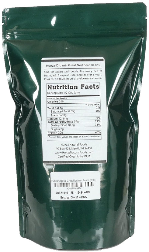 Hunza Natural Foods (2 lbs) Hunza Organic Great Northern Beans
