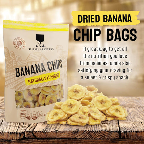 Natural Cravings Pack 100% 4 oz. 12 Pack) Healthy Banana Chips Dried Slices - Family Bags of Dried Banana Chips