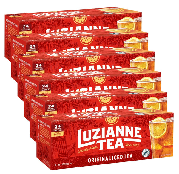 Luzianne Unsweetened Iced Tea Bags, Family Size, 24ct Box (Pack of 6)