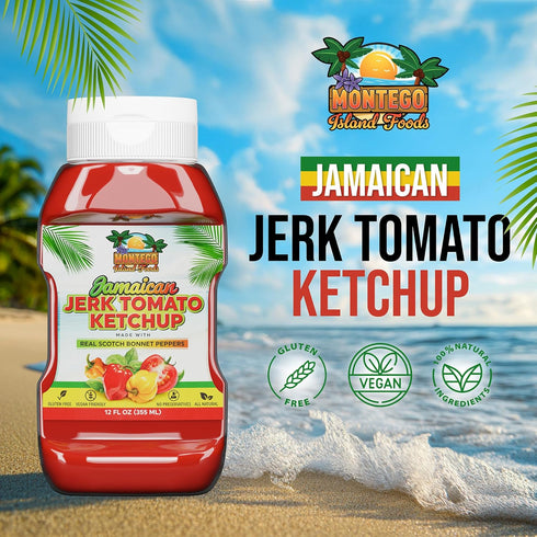 12 oz Montego Island Foods Jamaican Jerk Tomato Ketchup Thick & Rich Premium Ketchup with Scotch Bonnet Peppers