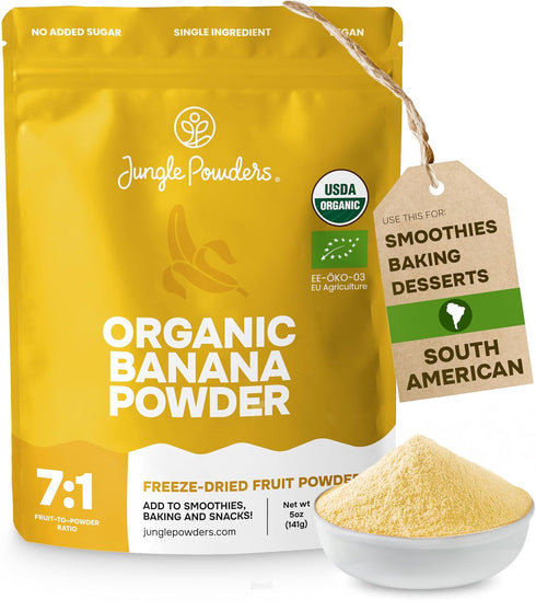 Jungle Powders Organic Banana Powder for Smoothies 5 Ounce Bag Freeze Dried
