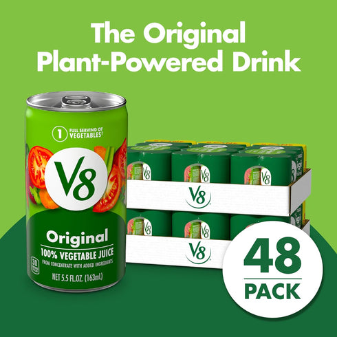 V8 100% 5.5 OZ (6 Packs 8 Original Vegetable Juice, Vegetable Blend with Tomato Juice, FL Can of Cans)