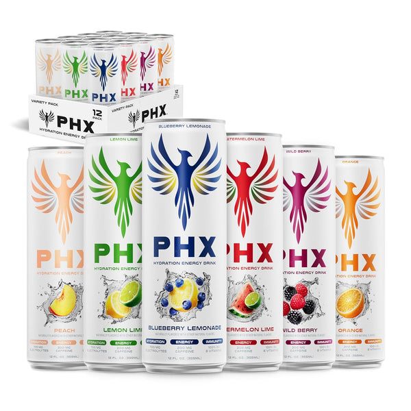 PHX Hydration Energy Drink - 700mg Electrolytes, 200mg Natural Green Tea Caffeine,