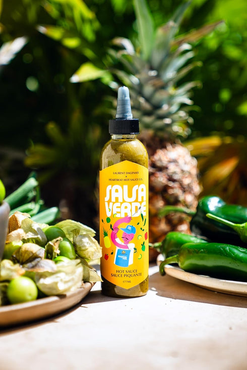 Heartbeat Hot Sauce x Laurent Dagenais Salsa Verde: 6 oz Small Batch, Poblano Peppers, Pineapple, Vegan