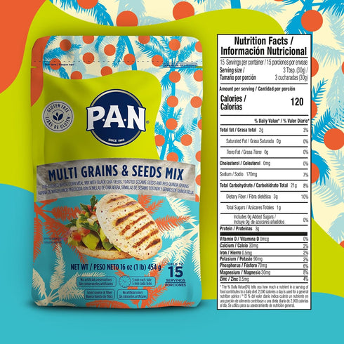 (16 oz Pack 1) P.A.N. Multi Grains & Seeds Mix White Corn Meal - Harina Pan Venezolana Pre-cooked Gluten Free Flour