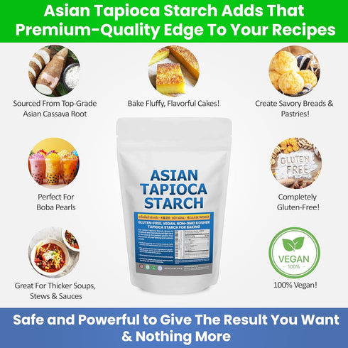 2.5 lb Tapioca Flour for Baking - Tapioca Starch Powder Resealable Poly Bag - Non-GMO, Gluten Free, Vegan, Kosher